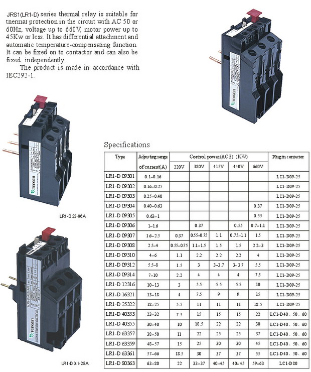 JRS1(LR1-D) Series Thermal Relay