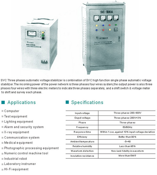 SVC Three Phases Automatic Voltage Stabilizer SVC Three Phases Automatic Voltage Stabilizer